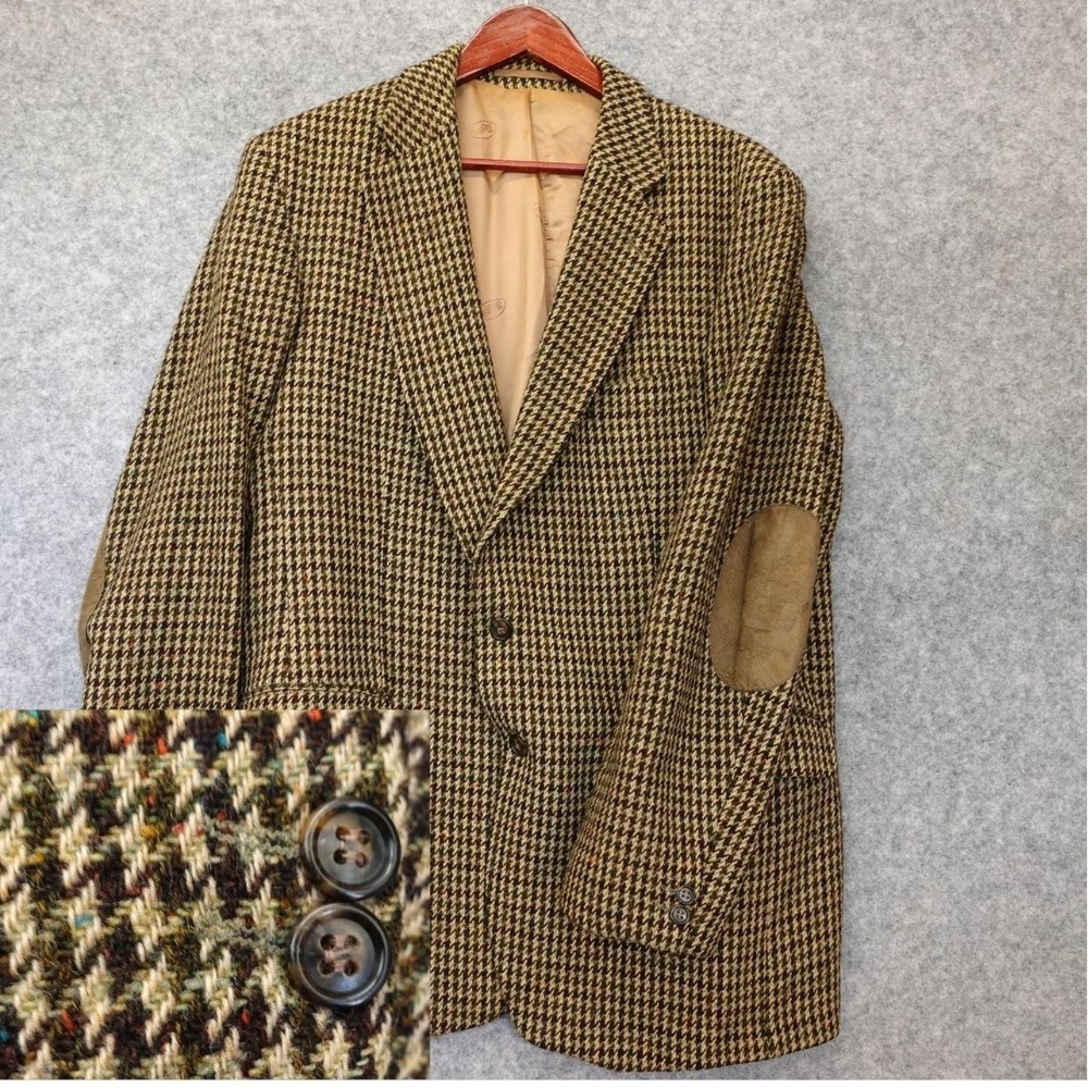 Magee Donegal Tweed Sport Coat Mens 42R Brown Houndstooth Elbow Patch VINTAGE